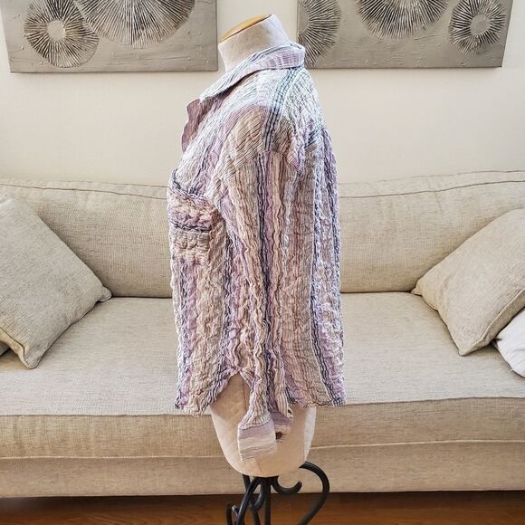 Free People High Tide Multistripe Shirt sz Large - Picture 5 of 10